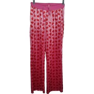 Sugar Thrillz x Dolls Kill Loyal Maneater Pink Velour Red Hearts Track Pants